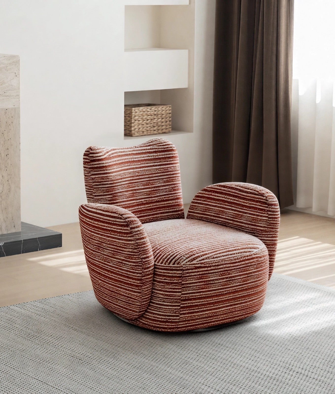 Red Striped Swivel Lounge Chair, Modern Upholstered Armchair, Living Room Accent Chair