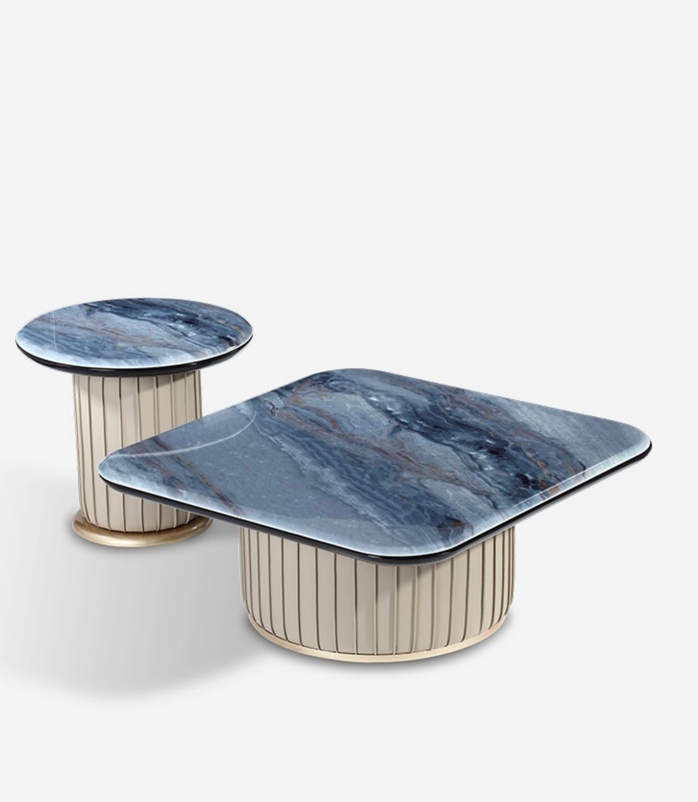 Blue Marble Square Coffee Table Set, Elegant Modern Living Room Tables