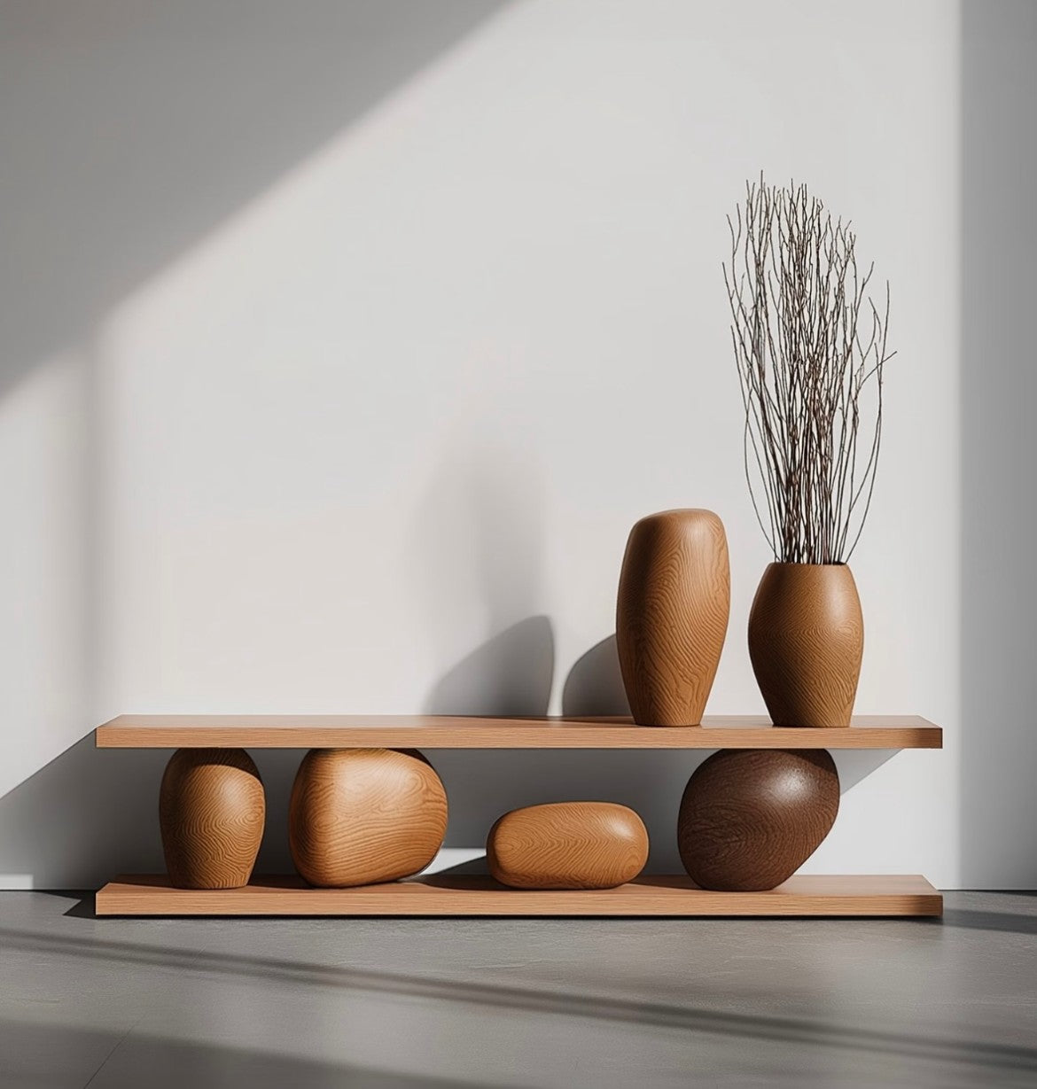 Nordic Creative Wooden Vase Shelf – Minimalist Display Stand for Home Décor