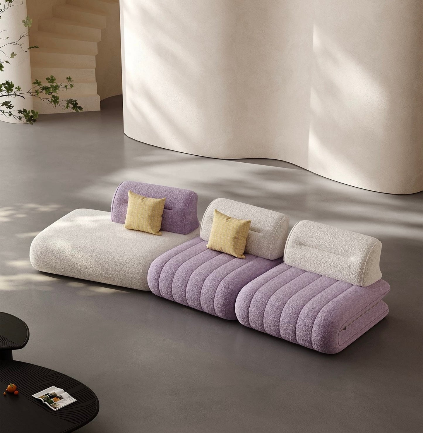 Modern Modular Sofa, Purple and Cream Minimalist Sectional Couch