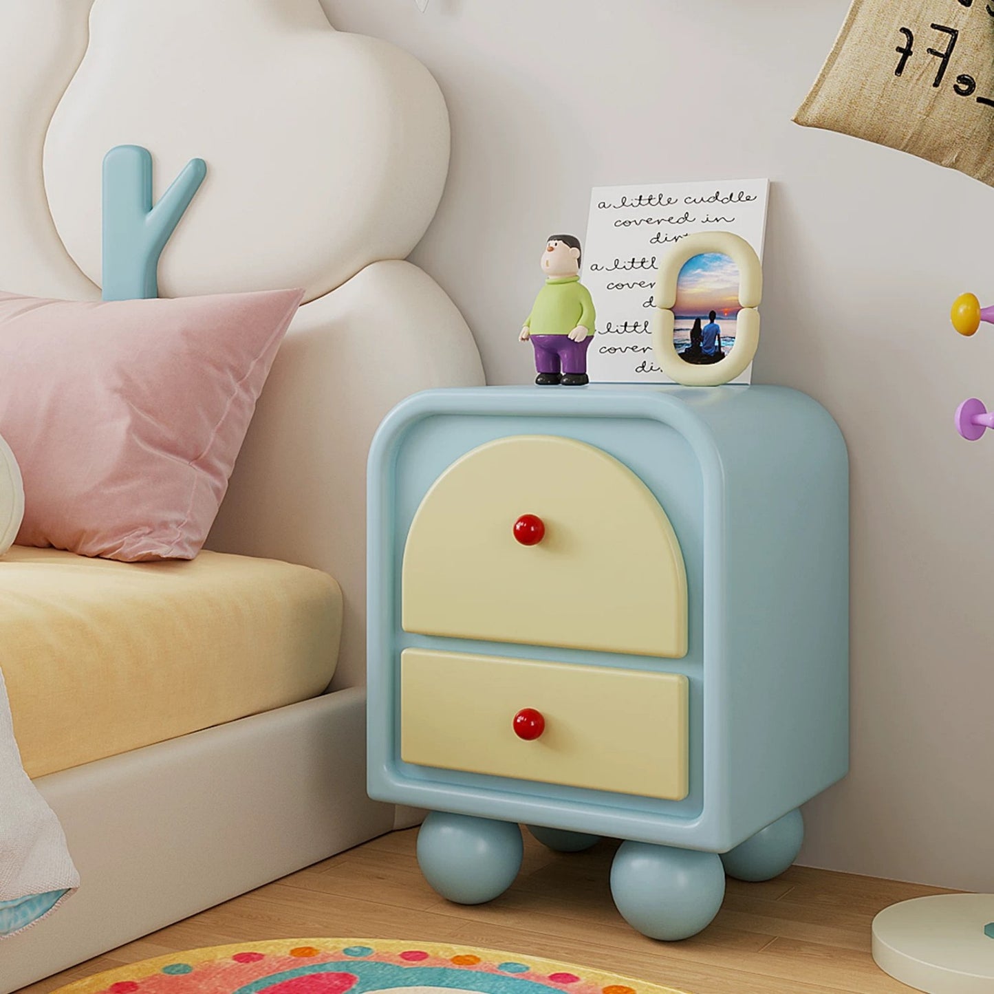 Cute Pastel Nightstand with Drawers, Kids’ Bedroom Storage Cabinet