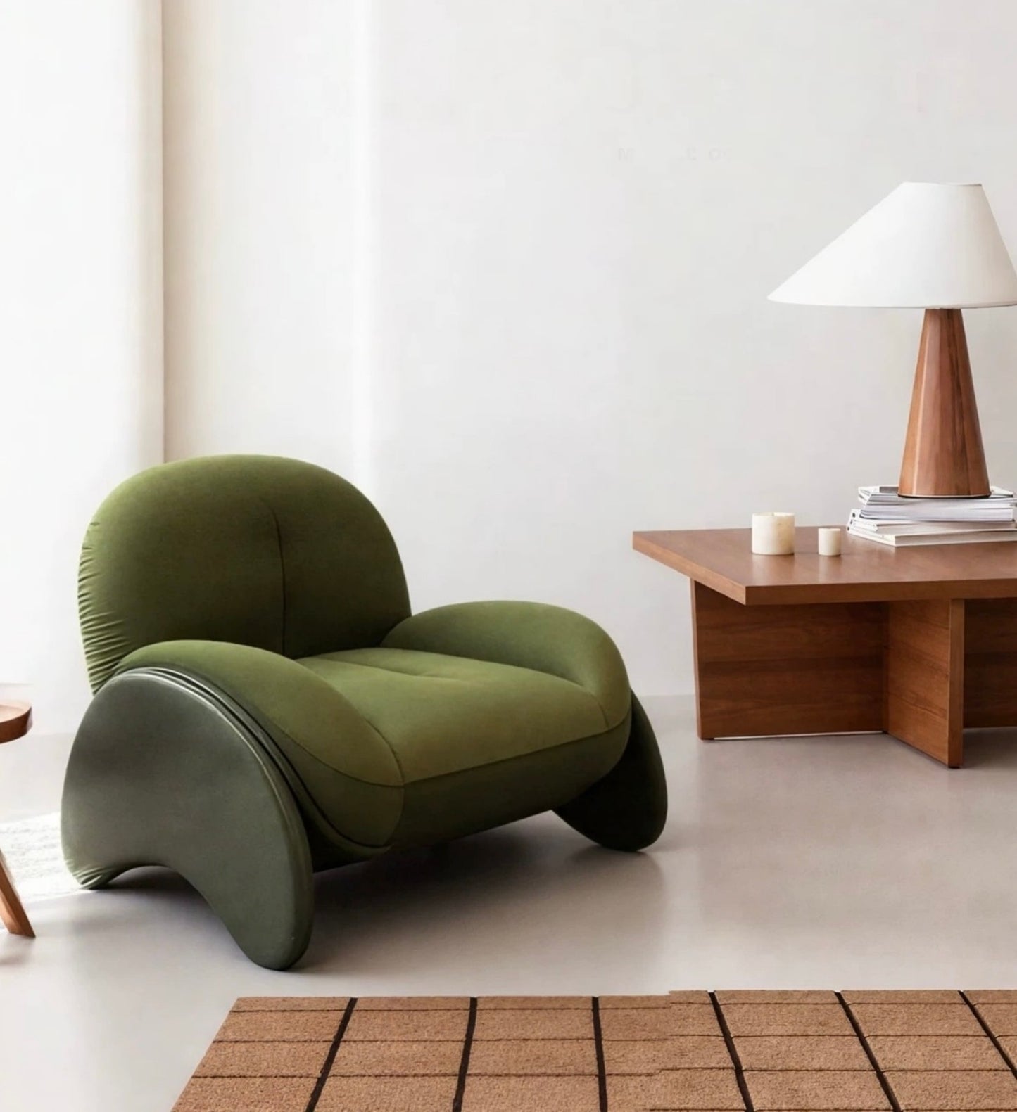 Modern Minimalist Green Lounge Chair, Creative Accent Armchair for Living Room