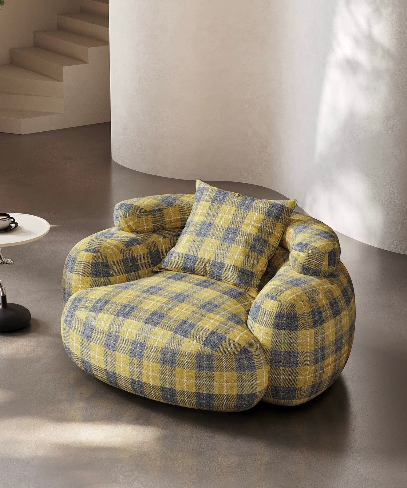 Plaid Lazy Sofa Chair, Oversized Cozy Nordic Lounge Chair