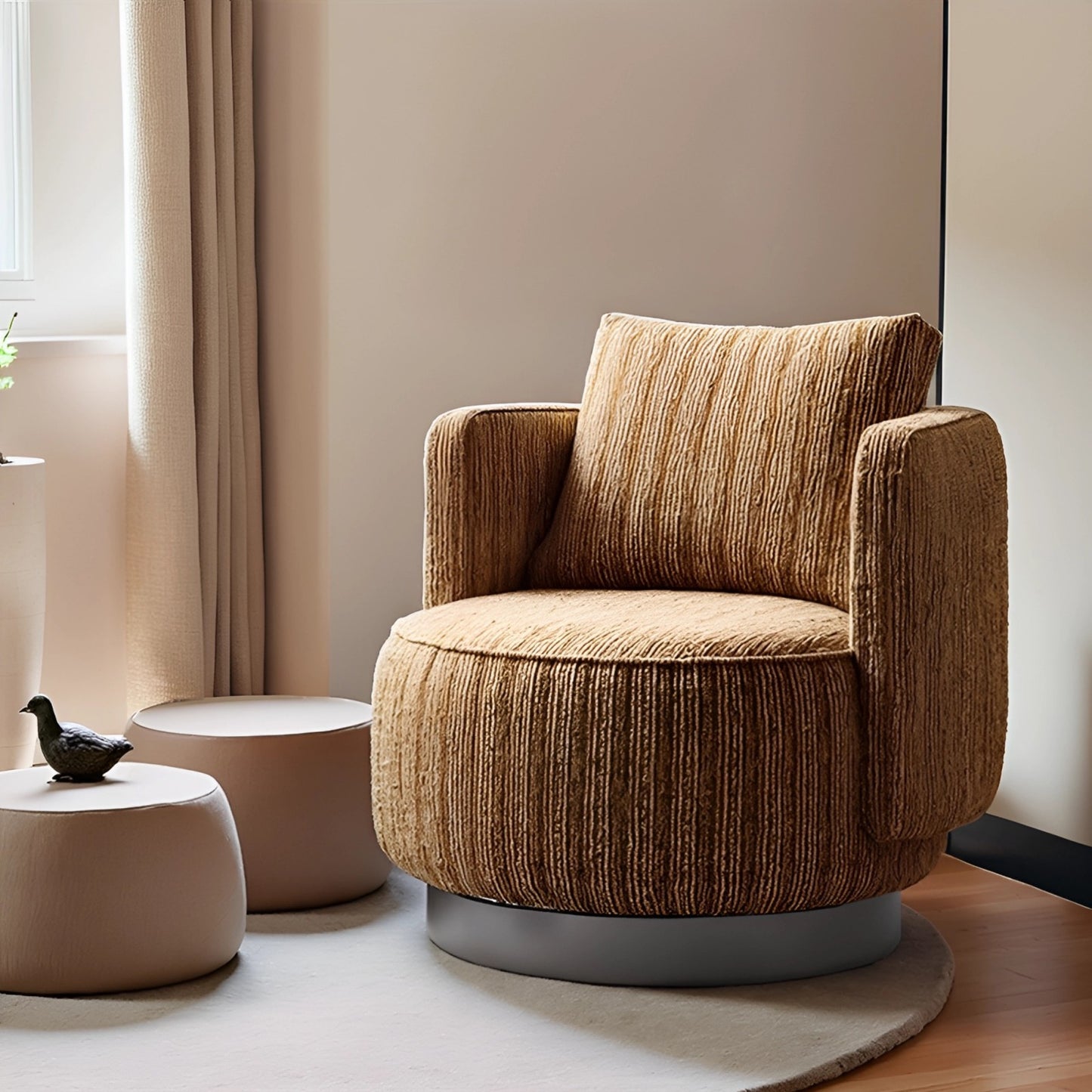 Yellow Swivel Armchair, Textured Upholstered Accent Chair, Modern Living Room Swivel Chair