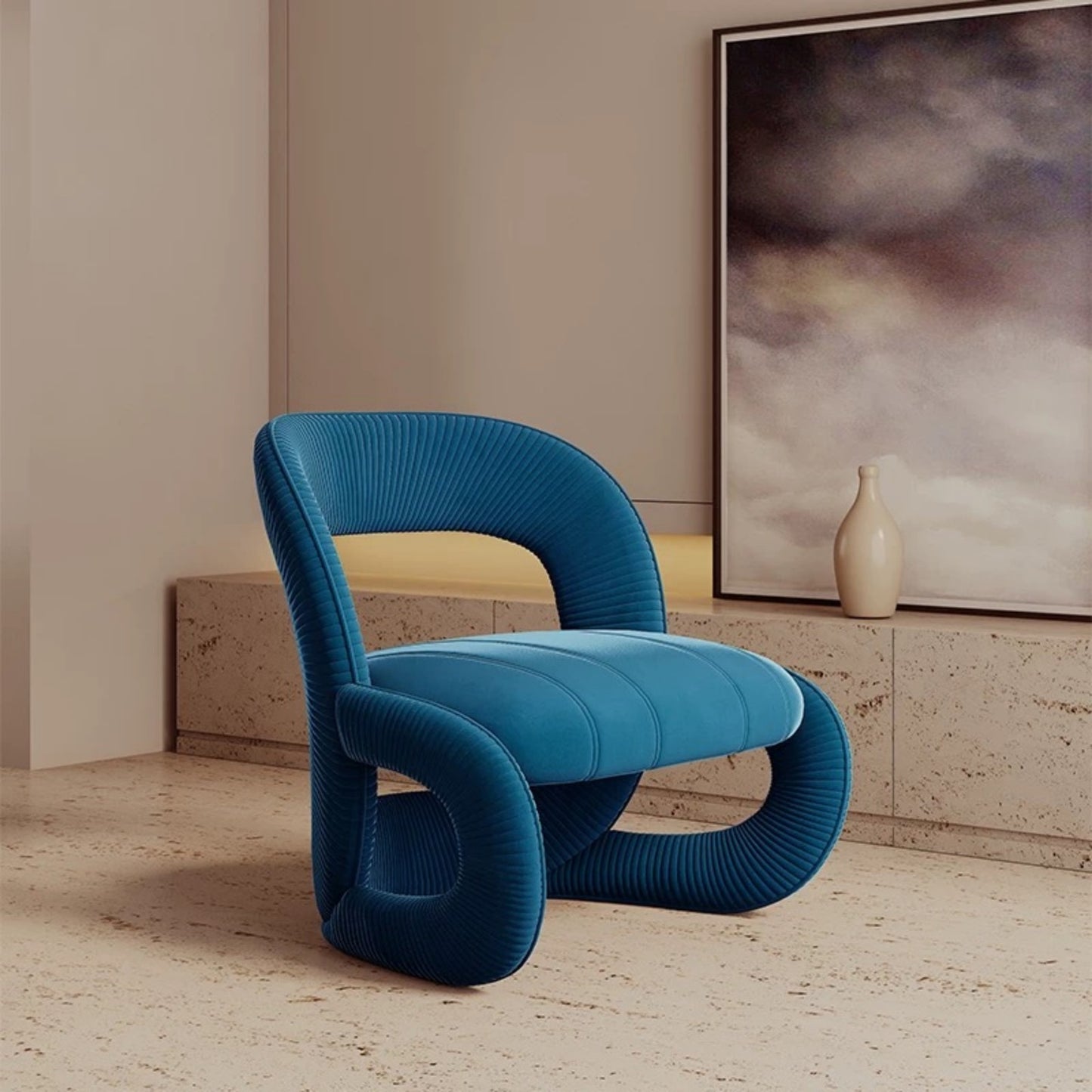 Blue Sculptural Lounge Chair, Modern Upholstered Accent Chair, Contemporary Living Room Chair
