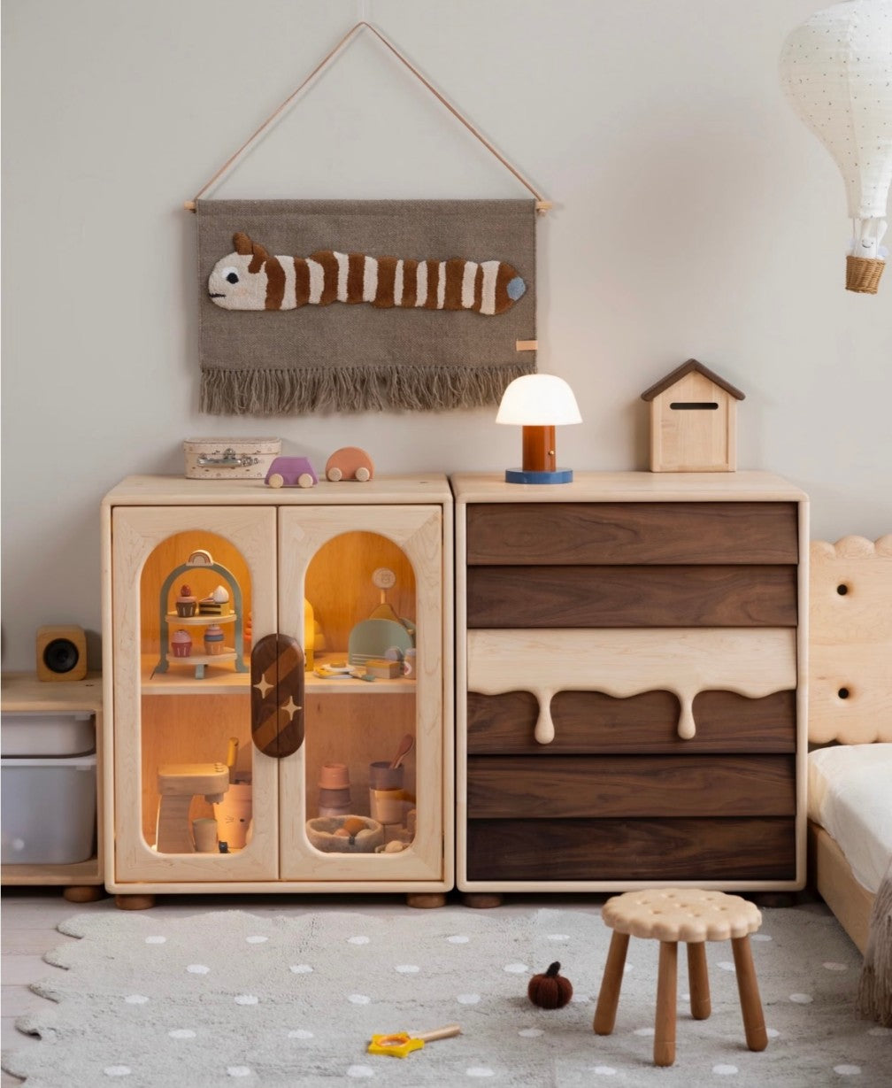 Modern Kids’ Display Cabinet and Dresser Set, Nordic Wooden Storage Furniture