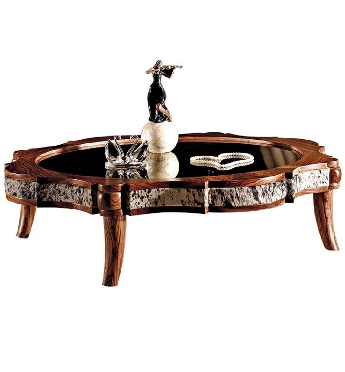 Vintage Inspired Wood and Glass Low Coffee Table, Classic Living Room Furniture