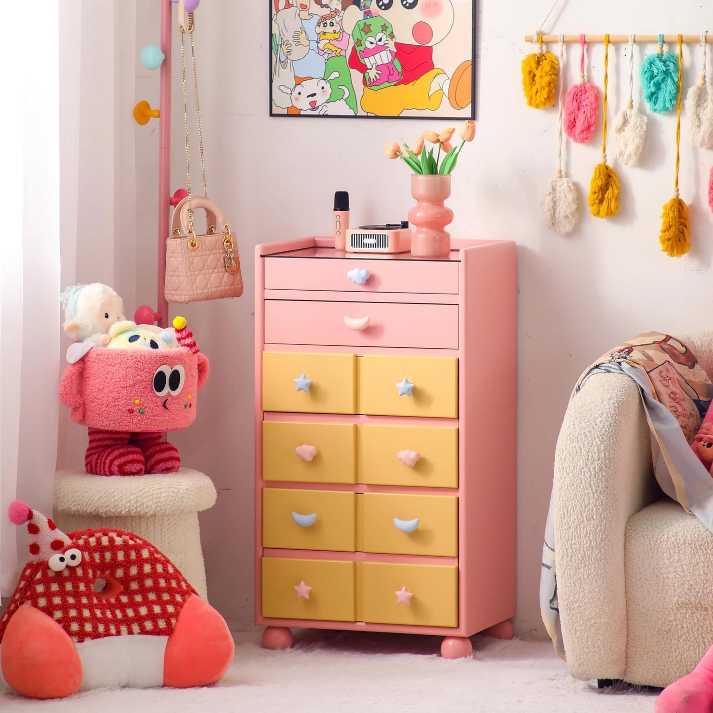 Cute Pastel Storage Chest, Kids’ Room Organizer with Fun Handles