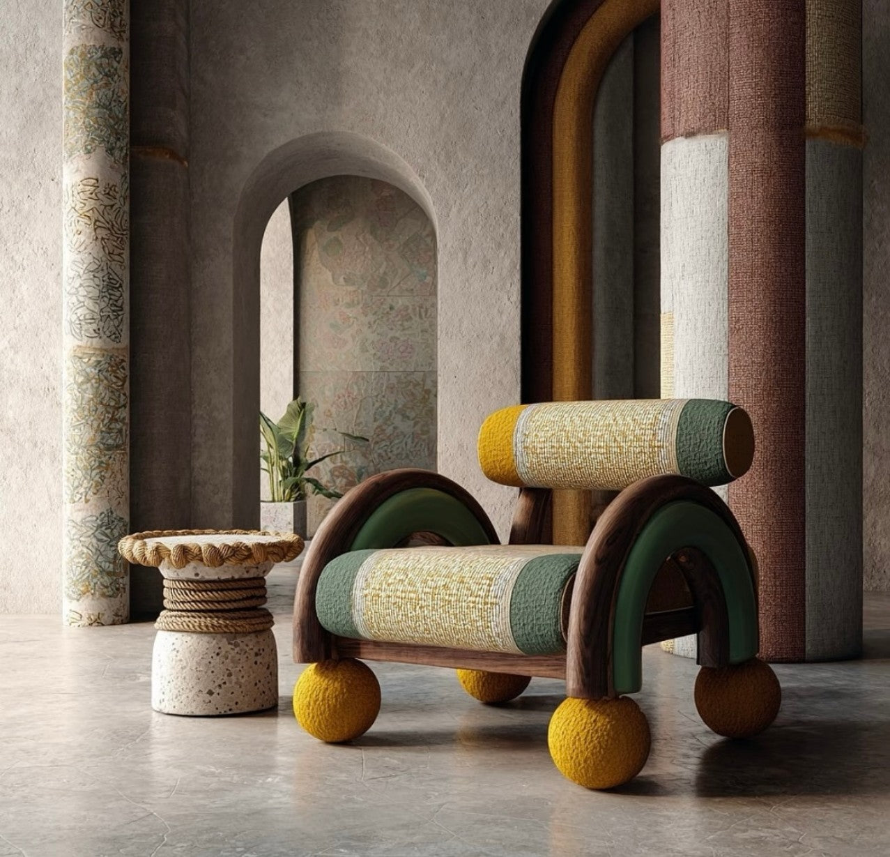 Artistic Retro Armchair – Colorful Upholstered Designer Statement Chair