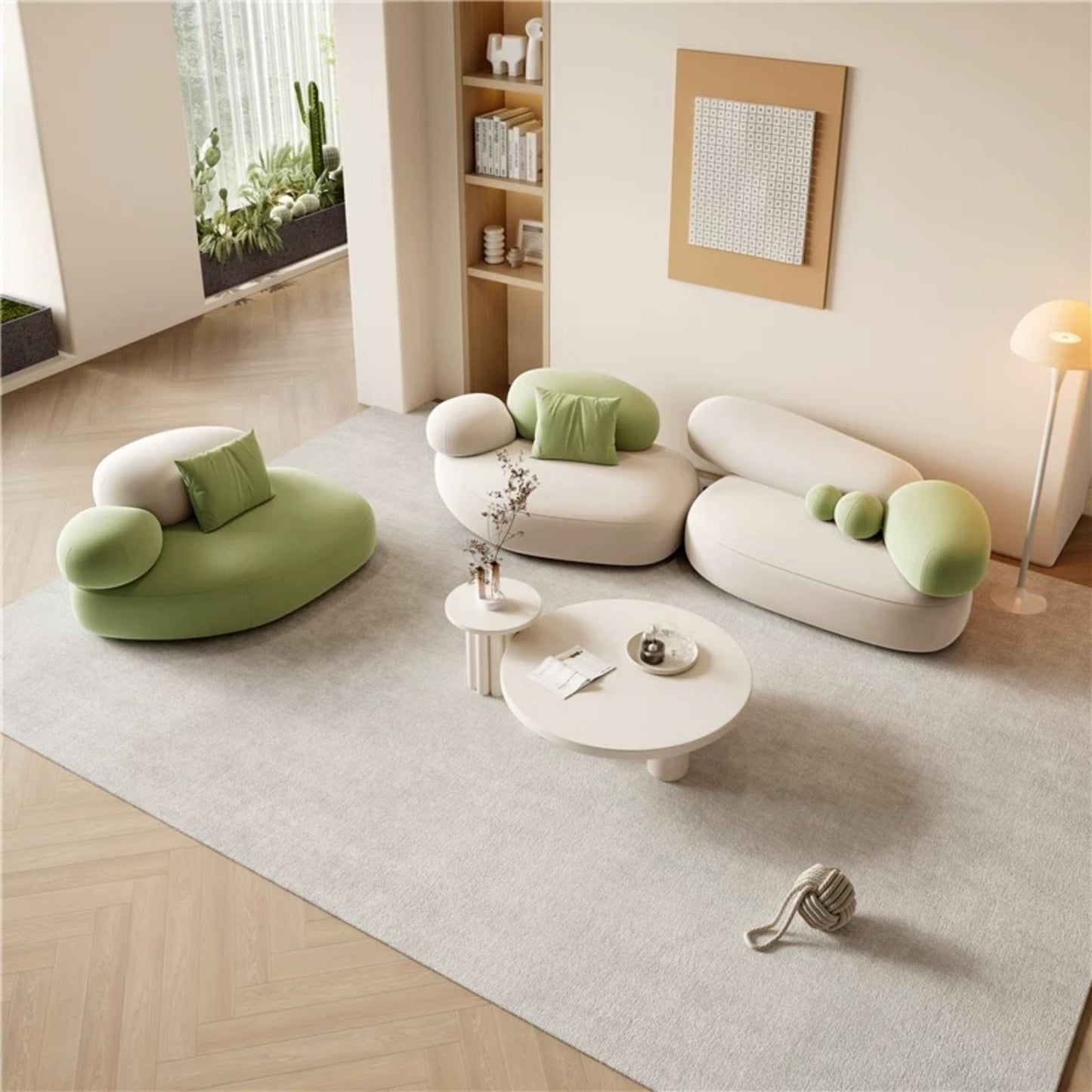 Light Green Bubble Modular Sofa, Scandinavian Modern Sectional Set