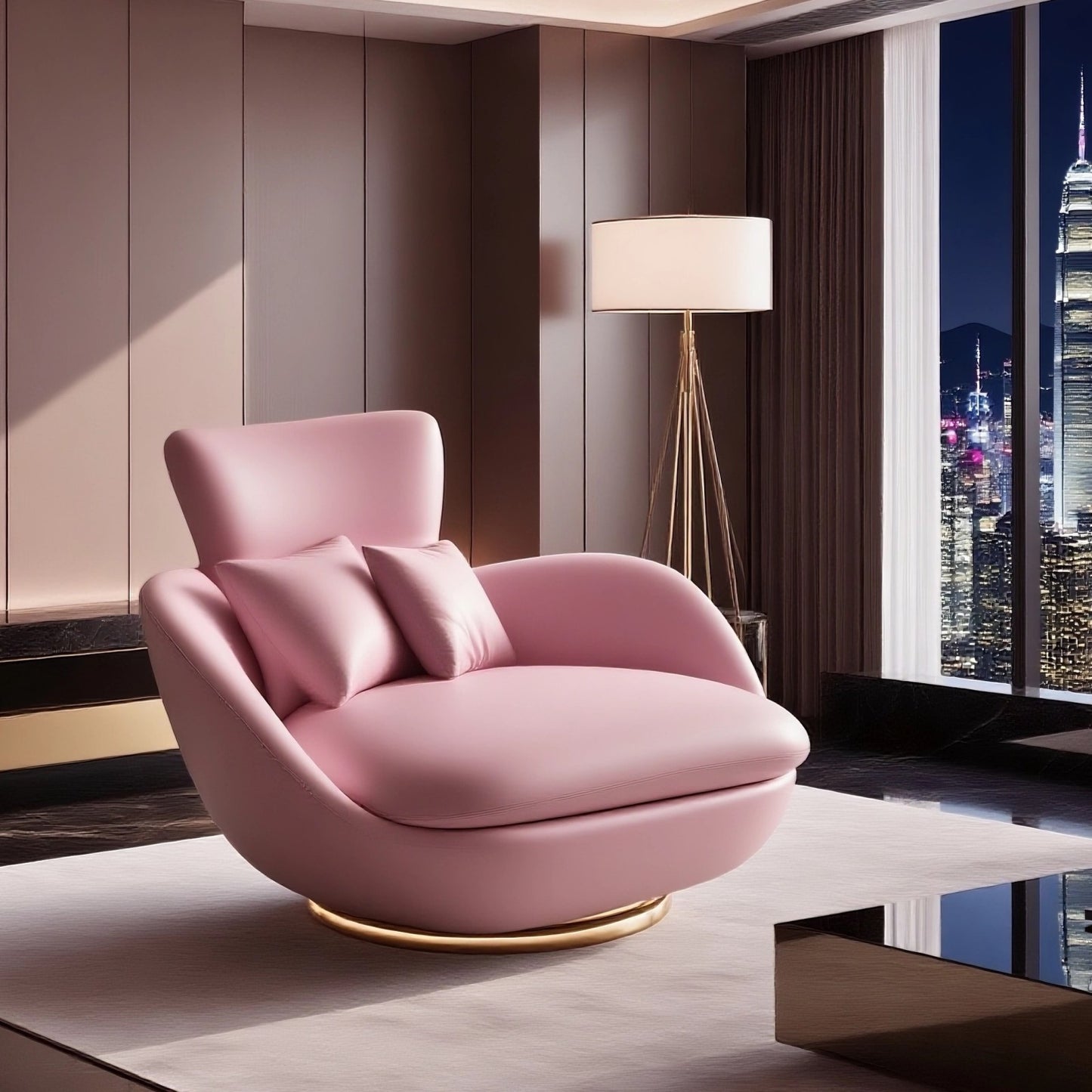 Modern Pink Swivel Lounge Chair, Luxury Upholstered Accent Chair