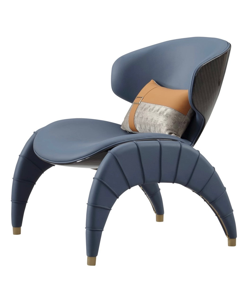 Contemporary Blue Leather Lounge Chair – Modern Designer Accent Chair