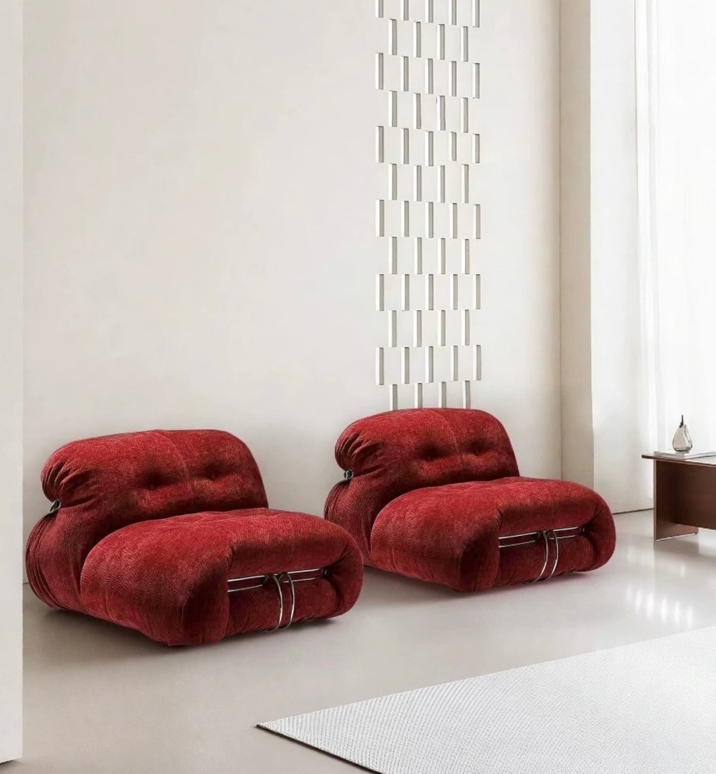 Red Retro Low Profile Lounge Chair, Vintage Tufted Accent Chair