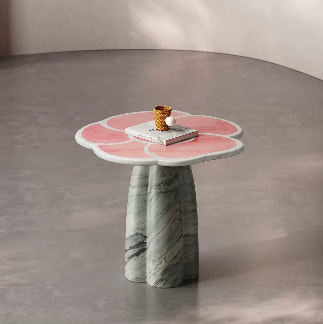 Pink Flower Shaped Marble Side Table, Cute Modern Accent Table