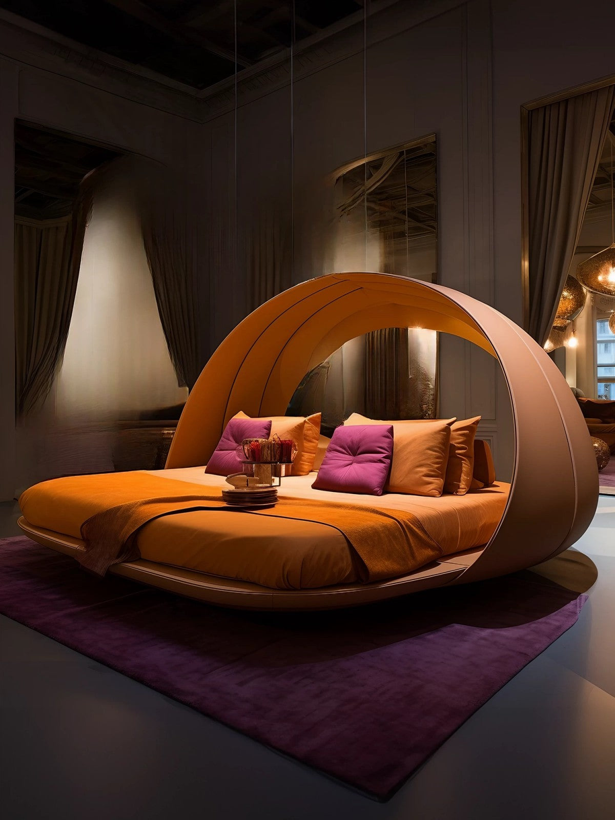 Luxury Canopy Platform Bed with Modern Arch Design, Statement Bedroom Furniture