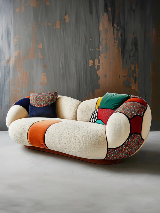 Artistic Patchwork Modern Sofa, Colorful Designer Fabric Couch