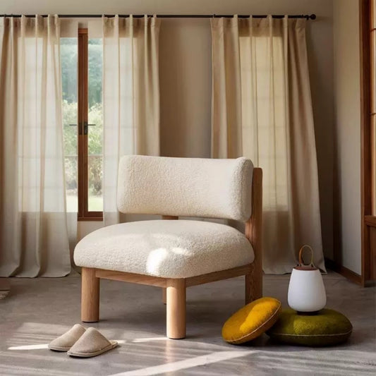 Scandinavian White Bouclé Lounge Chair, Cozy Minimalist Armchair