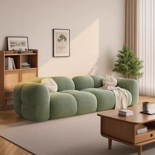 Minimalist Green Cloud Sofa, Plush Modern Living Room Couch