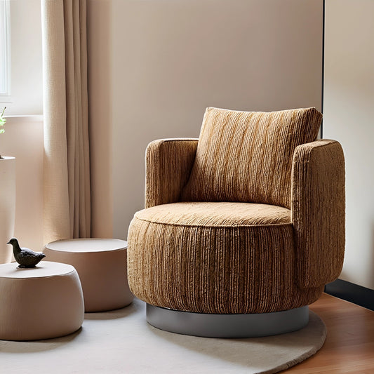 Yellow Swivel Armchair, Textured Upholstered Accent Chair, Modern Living Room Swivel Chair