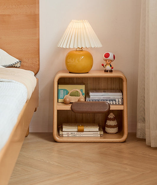 Modern Wooden Bedside Table, Nightstand with Open Storage Shelf