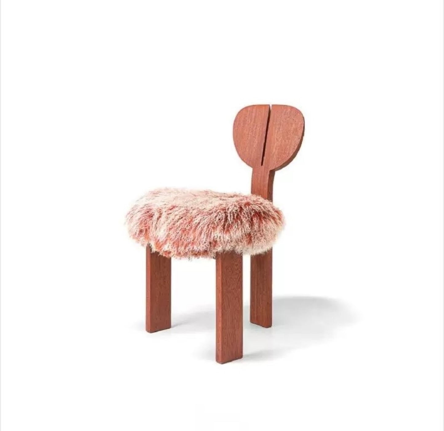 Fluffy Wool Accent Chair, Modern Wood Frame Side Chair, Cozy Bedroom Vanity Chair