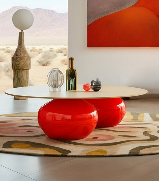 Red Bubble Base Modern Coffee Table, Unique Artistic Round Table