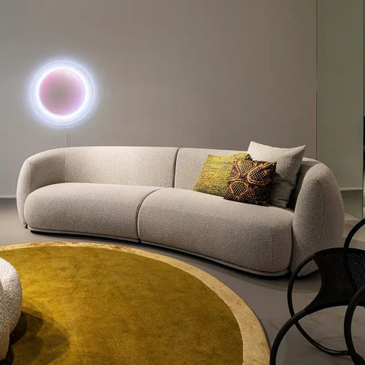 Minimalist Curved Cream Sofa, Bouclé Fabric Modern Sofa