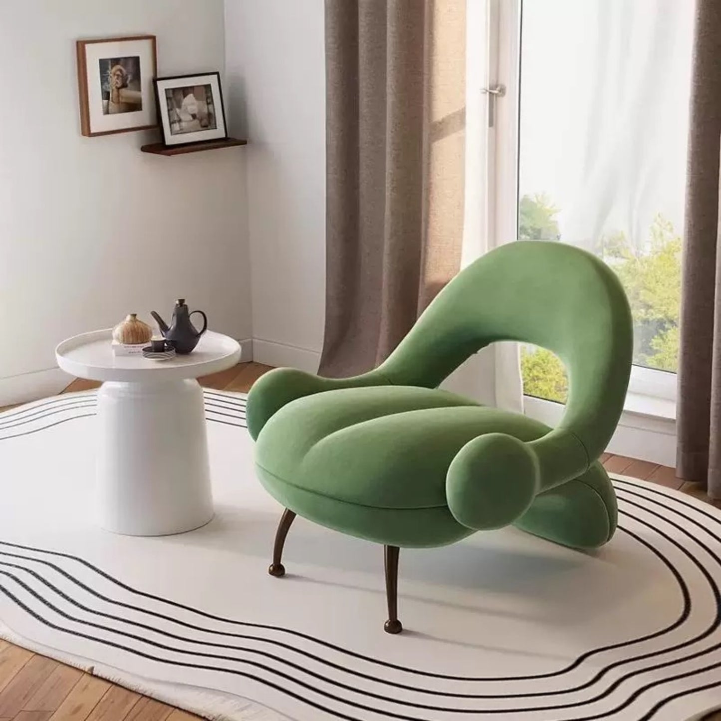 Green Modern Art Lounge Chair, Unique Designer Accent Chair