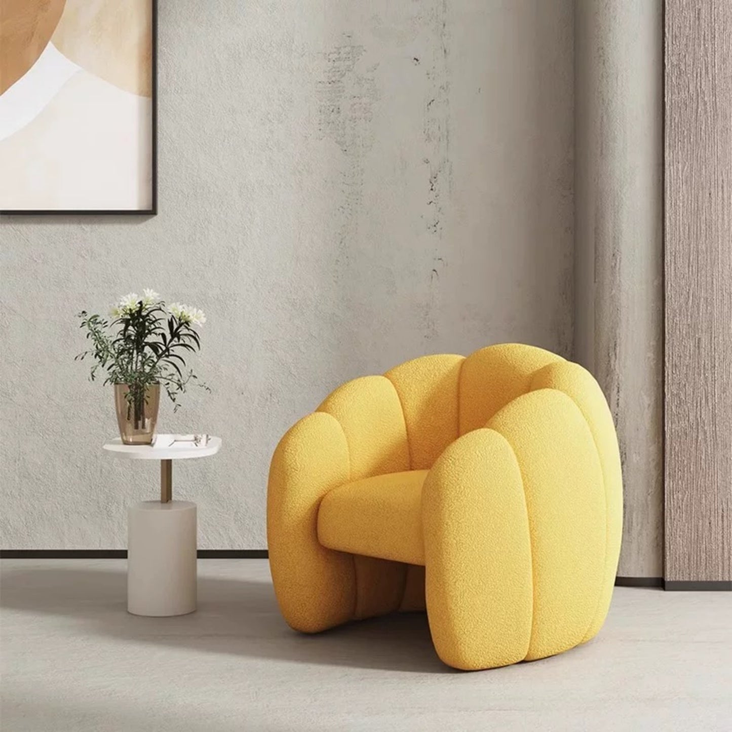 Creative Geometric Yellow Accent Chair, Nordic Style Boucle Lounge Chair