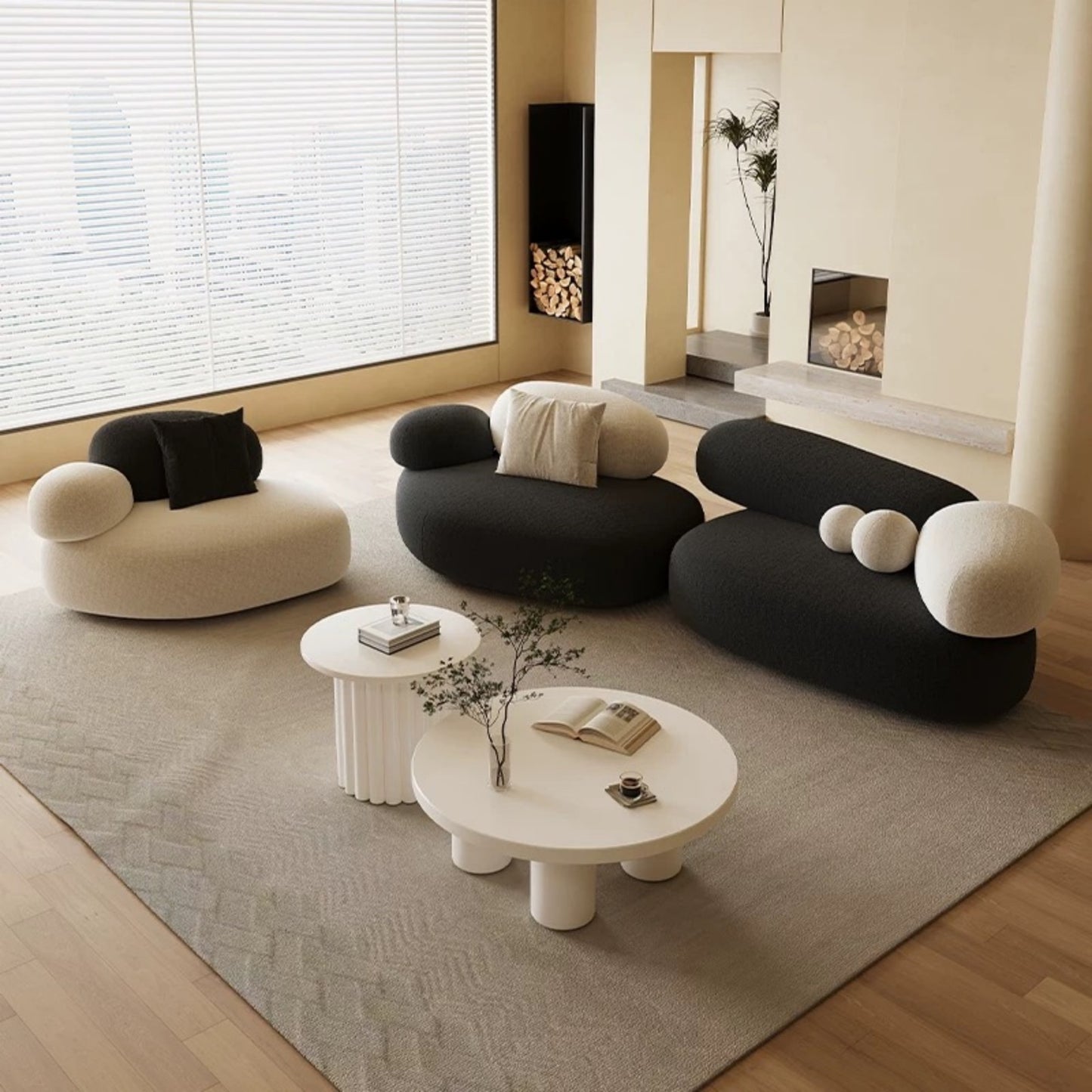 Artistic Black and White Bubble Sofa, Playful Contemporary Living Room Set