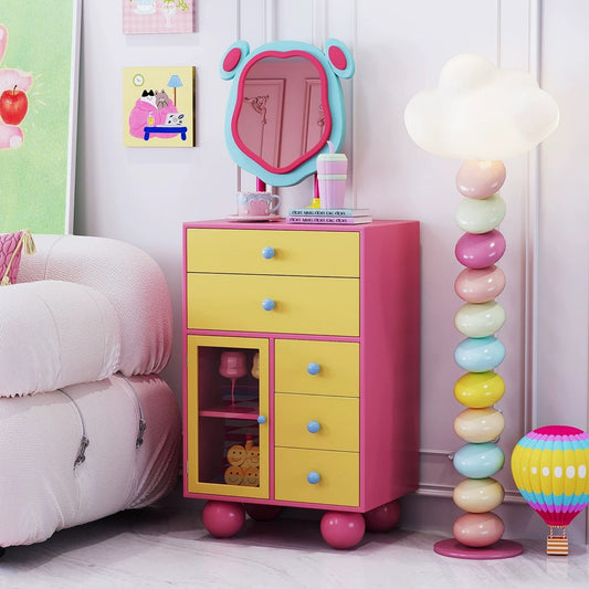 Colorful Kids’ Dresser with Glass Door and Multiple Drawers