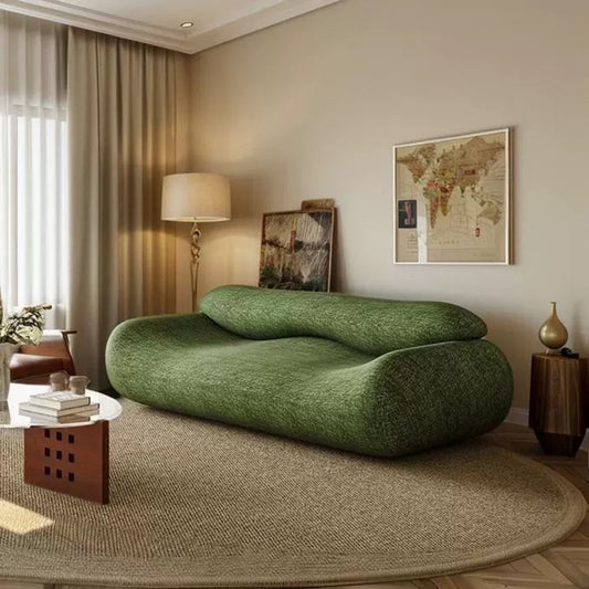 Modern Organic Green Sofa, Minimalist Sculptural Couch