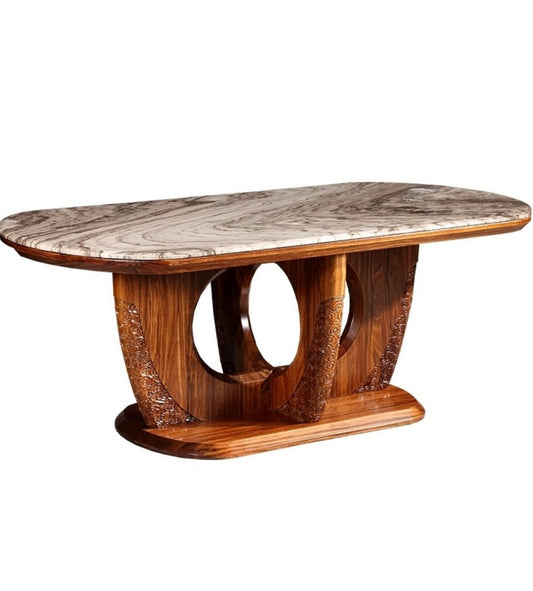 Luxury Marble and Carved Wood Dining Table, Artistic Oval Statement Piece