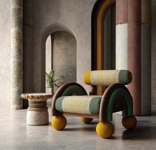 Artistic Retro Armchair – Colorful Upholstered Designer Statement Chair