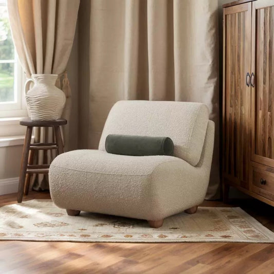 Cream Bouclé Modern Lounge Chair, Minimalist Cozy Accent Chair