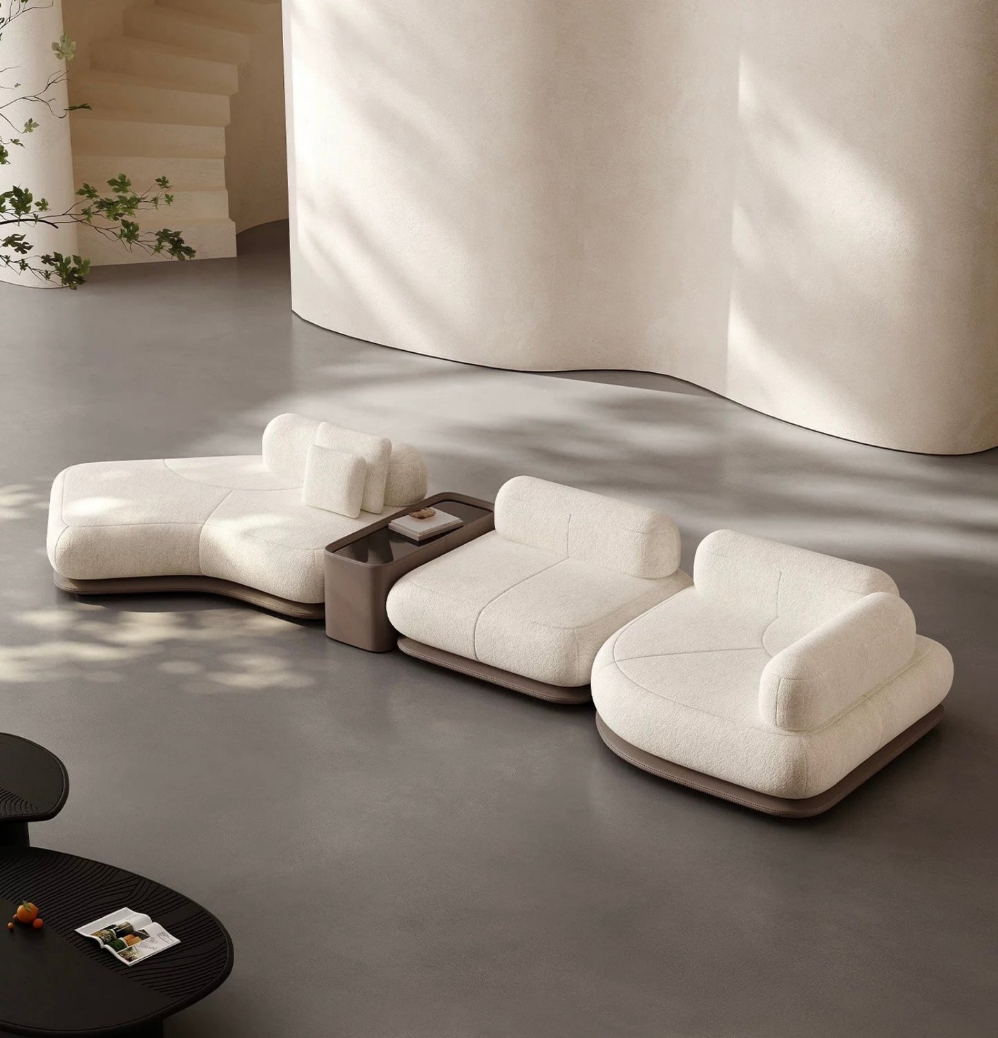 Cream Modern Modular Sofa, Low Profile Contemporary Sectional Couch