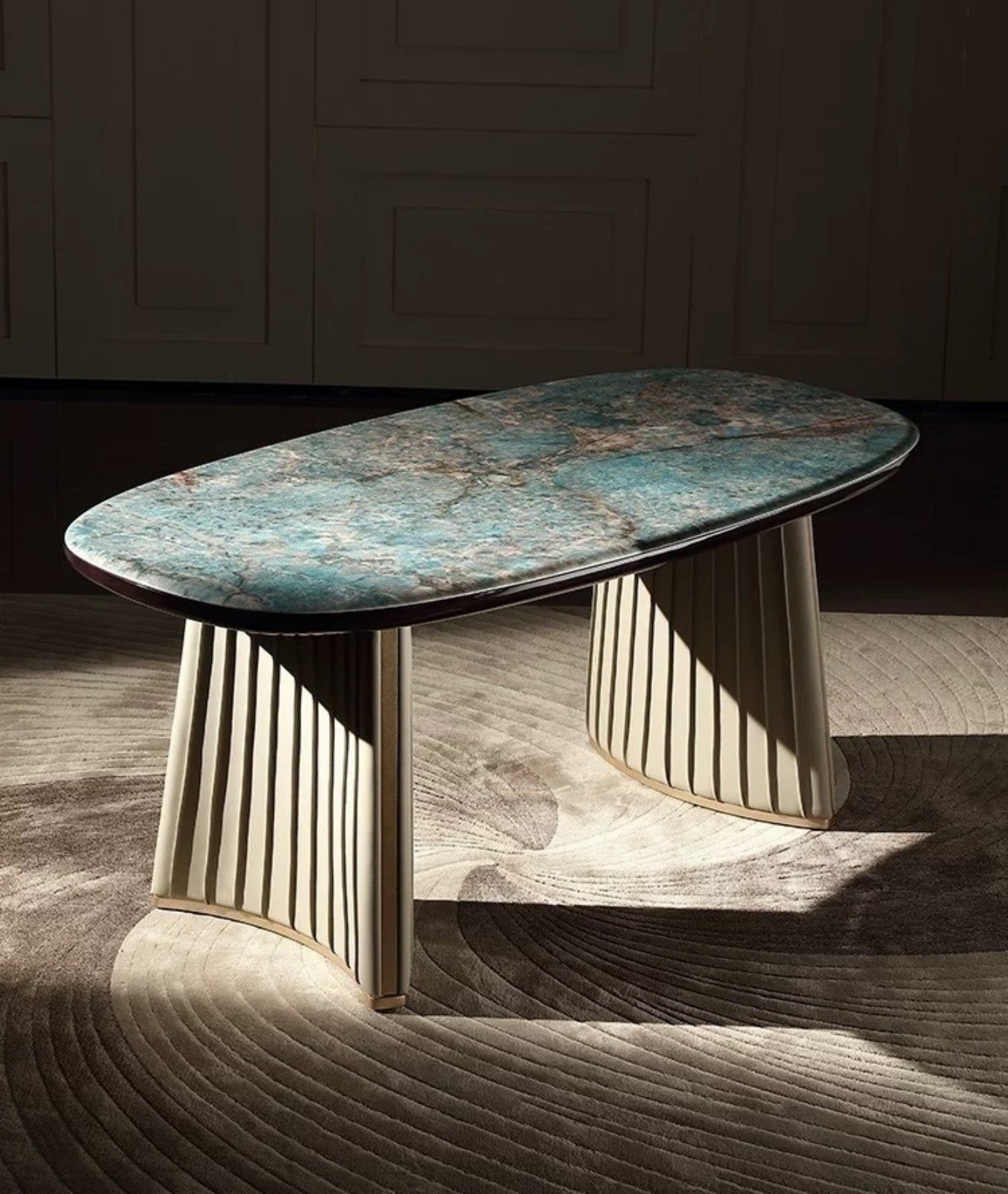 Oval Green Marble Dining Table, Luxury Modern Dining Room Table