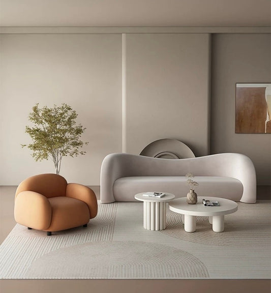 Modern Minimalist Curved Sofa, Contemporary Cream Living Room Couch