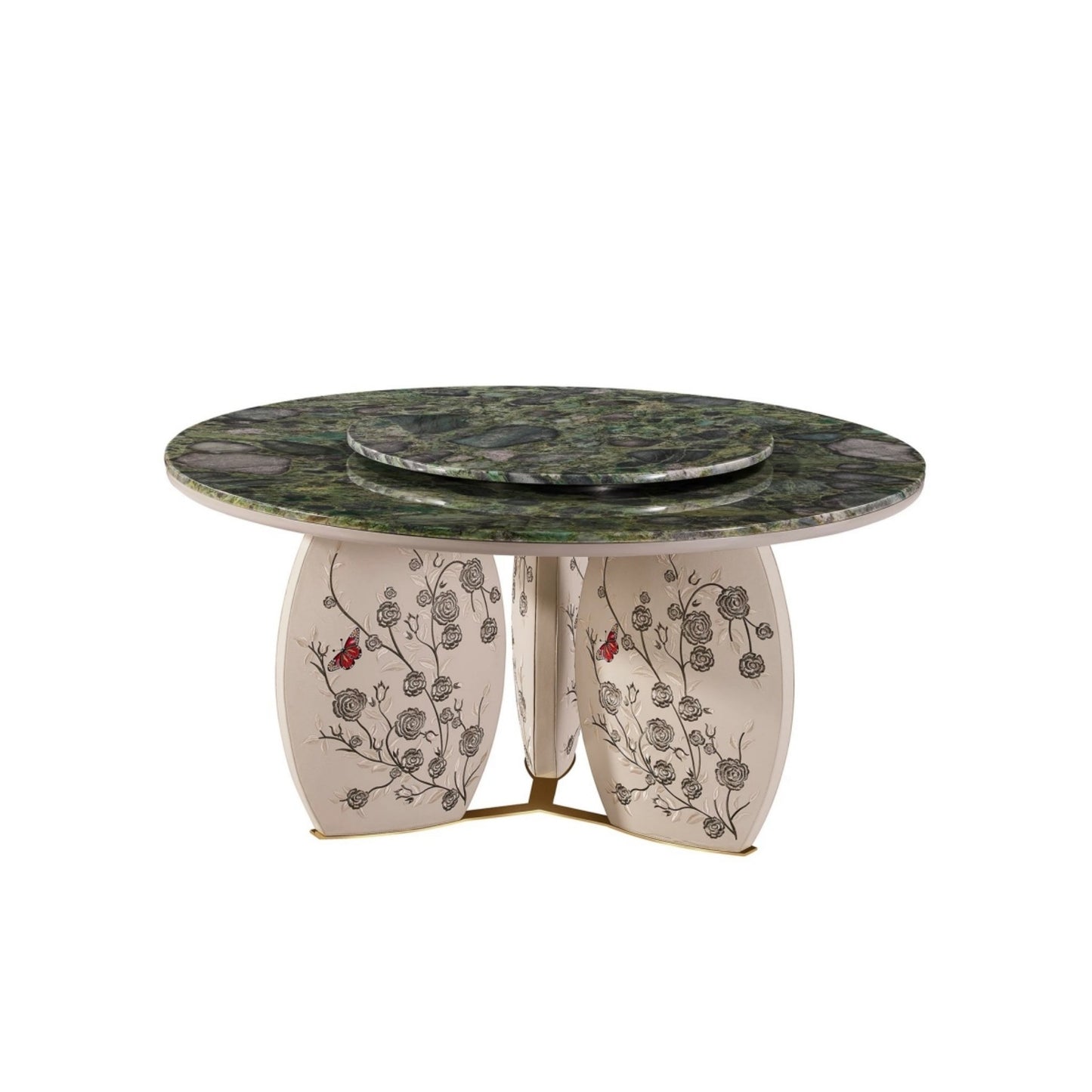 Artistic Green Marble Lazy Susan Dining Table, Round Rotating Table