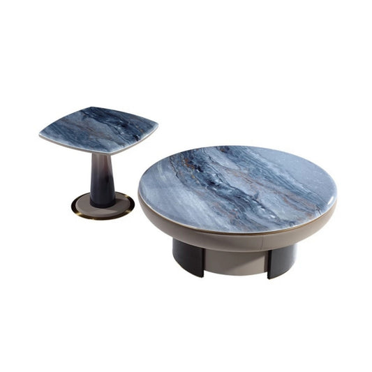 Blue Marble Modern Coffee Table Set, Contemporary Living Room Side Tables